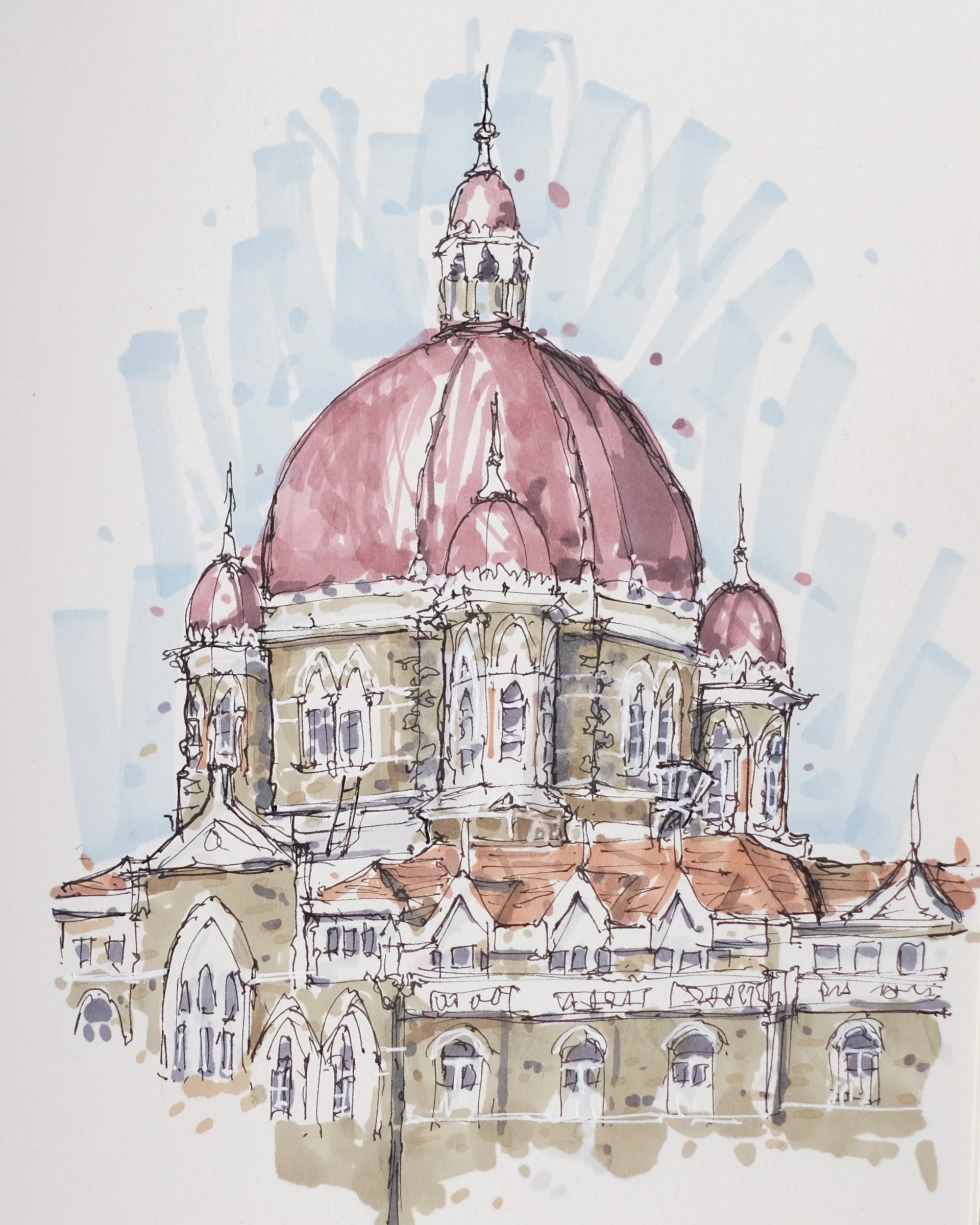 Watercolor study of the Taj Hotel, Mumbai