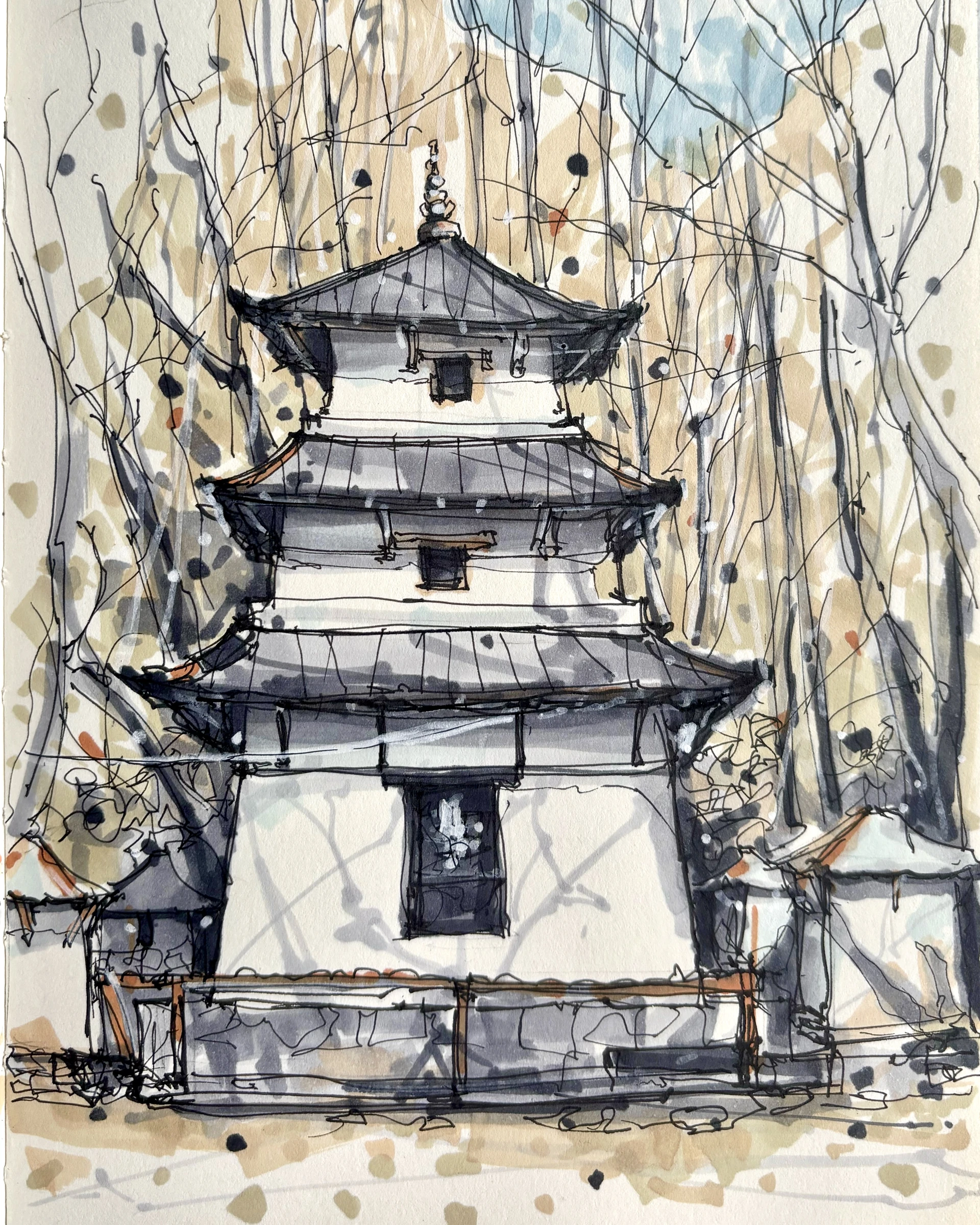 Watercolor study of Mukthinath Temple, Nepal